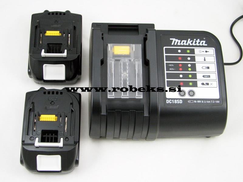 Polnilnik Makita DC18SD + Baterija Makita 18V, 1.3Ah, Li-Ion, koda: 638579-7 (2 kos)