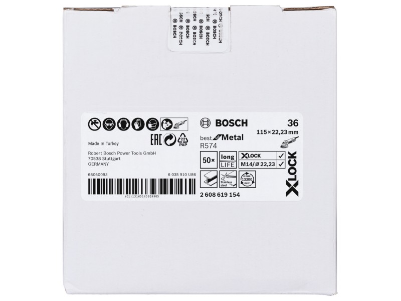 X-LOCK Bosch Vlaknena brusilna plošča, Best for Metal, Pakiranje: 50kos, Dimenzije: 115x22,23mm, Zrnatost: 36, 2608619154