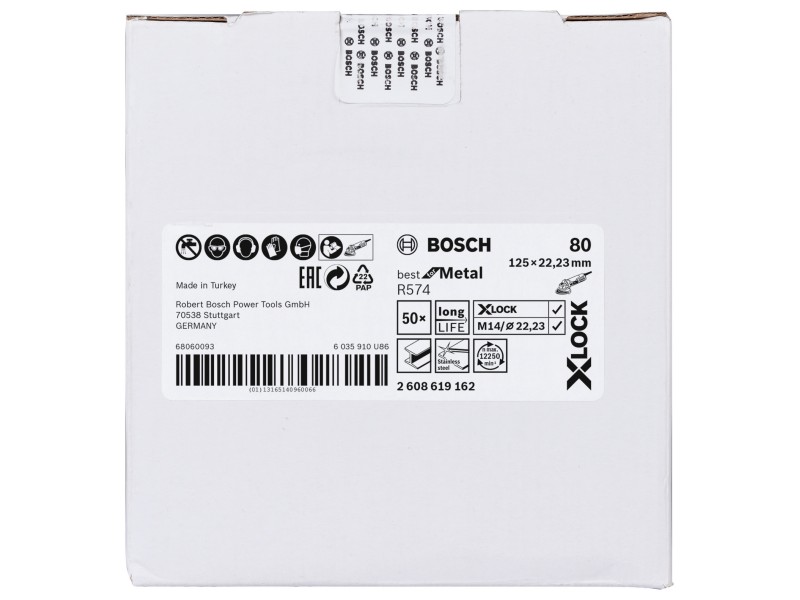 X-LOCK Bosch Vlaknena brusilna plošča, Best for Metal, Pakiranje: 50kos, Dimenzije: 125x22,23mm, Zrnatost: 80, 2608619162