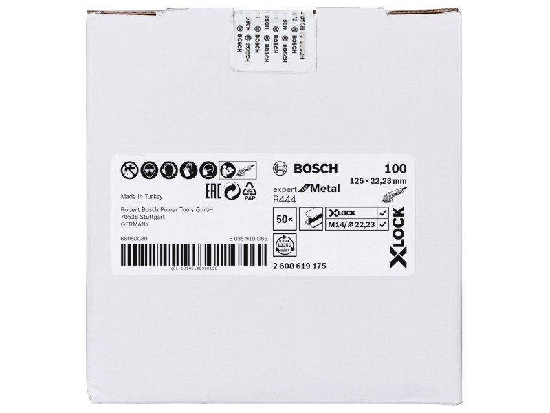 X-LOCK Bosch Vlaknena brusilna plošča, Bosch Expert for Metall, Pakiranje: 50kos, Dimenzije: 125x22,23mm, Zrnatost: 100, 2608619175
