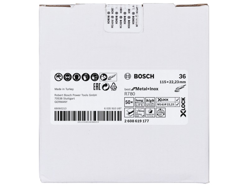 X-LOCK Bosch Vlaknena plošča, Best for Metal & Inox, Pakiranje: 50kos, Dimenzije: 115x22,23mm, Zrnatost: 36, 2608619177