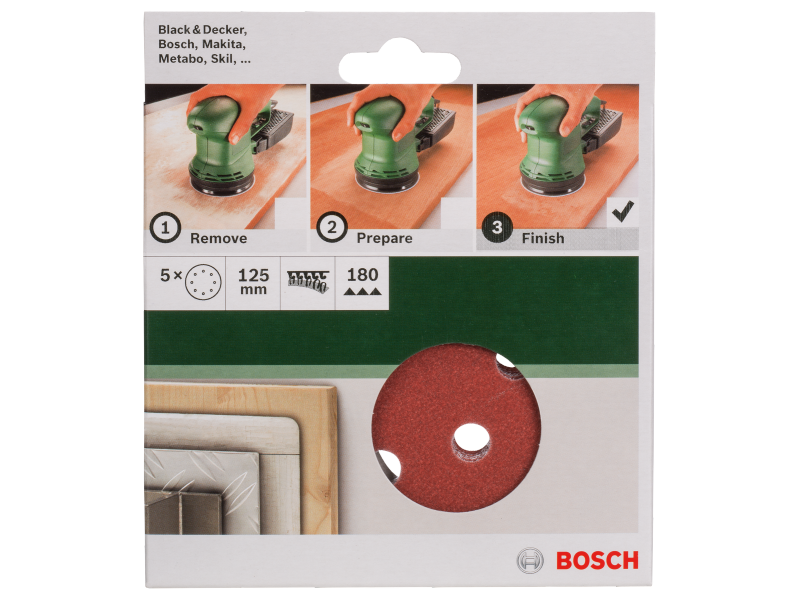 5-delni komplet brusilnih listov Bosch za ekscentrični brusilnik, Dimenzije: 125x8mm, Zrnatost: 180, 2609256A26
