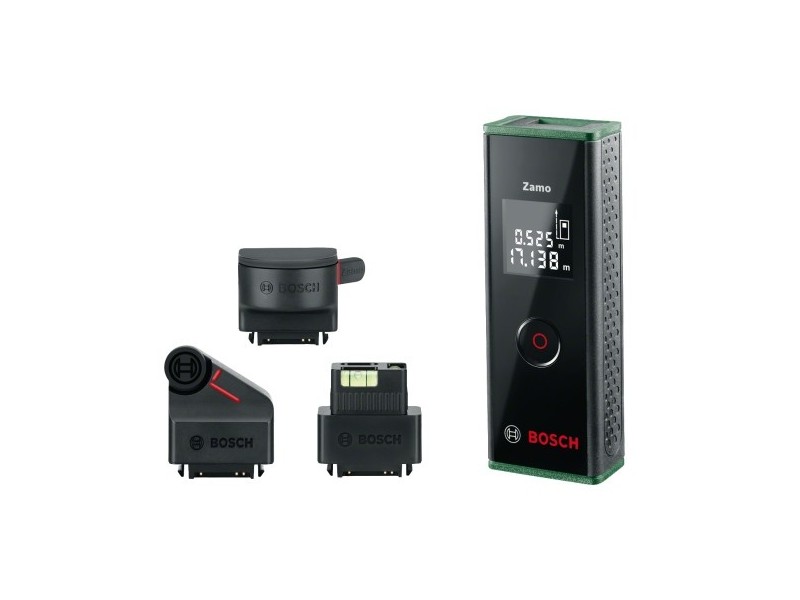 Laserski merilnik razdalj Bosch ZAMO III set z nastavki v kartonu, 2x 1,5 V LR03 (AAA), 0,15–20,00m, ±3mm, 0.5s, 0.09kg, 0603672703