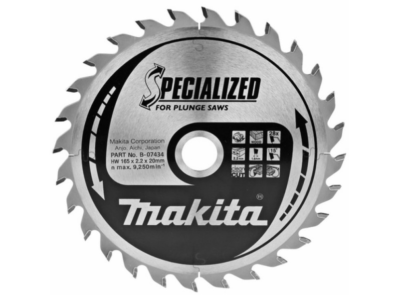 TCT žagin list Makita, Dimenzije: 165x2,2x20mm, Zob: 28, B-07434
