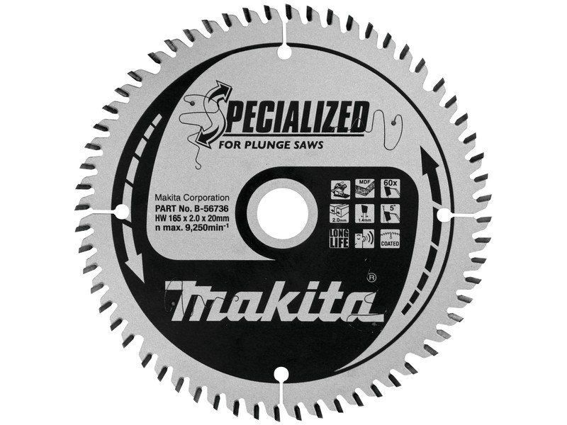 TCT žagin list Makita, laminat, MD, Dimenzije: 165x20mm, Zob: 60, B-56736