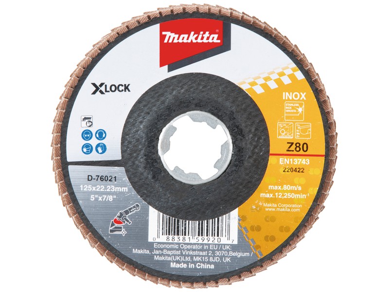 Lamelni disk Makita iz steklenih vlaken X-LOCK, 125mm, Zrnatost: 80, D-76021