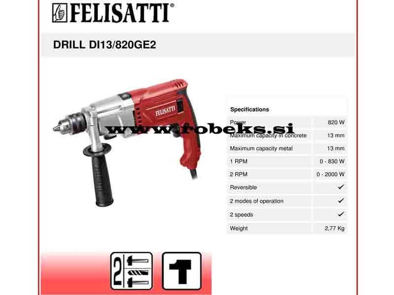 Vibracijski vrtalnik Felisatti DI13/820GE2,810W,13mm