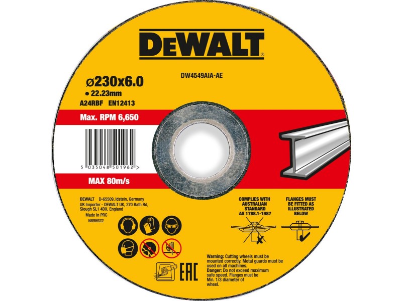 Brusilni disk DeWalt, KOVINA, dimenzije: 230x6x22,23mm DW4549AIA
