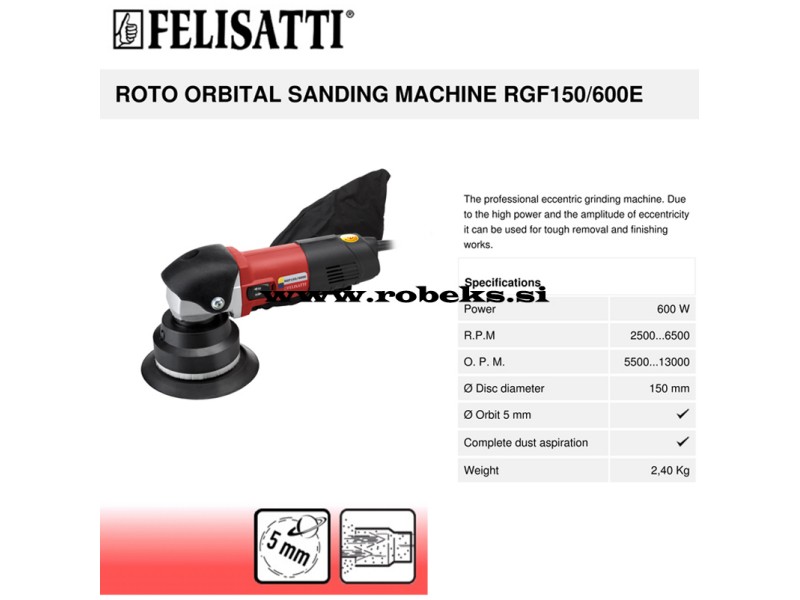 Ekscentrični brusilnik Felisatti RGF150/600E,600W,150mm,2500-6500 min.