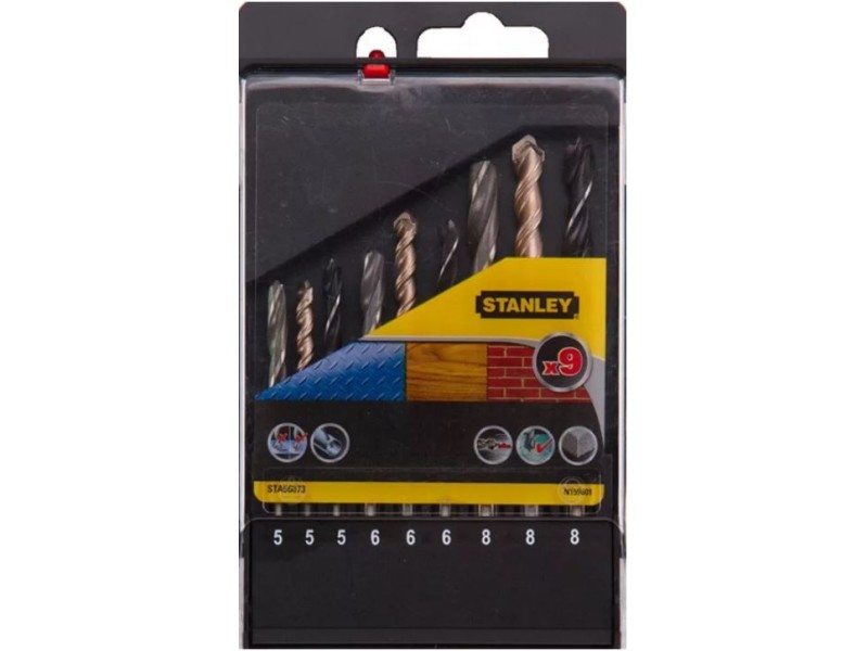 9-delni set svedrov HSS-CNC Stanley, les, kovina, zid, 5/6/8mm, STA56073