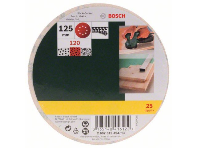 25-delni komplet brusilnih listov Bosch za ekscentrični brusilnik,125mm, 120, 2607019494