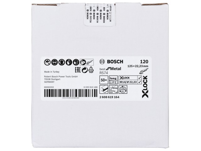 X-LOCK Bosch Vlaknena brusilna plošča, Best for Metal, Pakiranje: 50kos, Dimenzije: 125x22,23mm, Zrnatost: 120, 2608619164