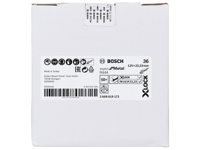 X-LOCK Bosch Vlaknena brusilna plošča, Bosch Expert for Metall, Pakiranje: 50kos, Dimenzije: 125x22,23mm, Zrnatost: 36, 2608619172