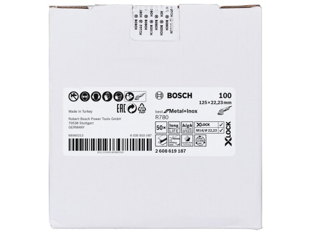 X-LOCK Bosch Vlaknena plošča, zvezdasta luknja, Best for Metal & Inox, Pakiranje: 50kos, Dimenzije: 125x22,23mm, Zrnatost: 80, 2608619186