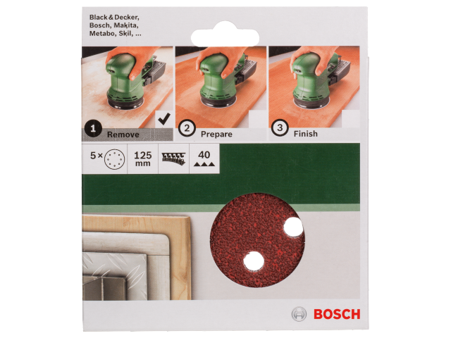 5-delni komplet brusilnih listov Bosch za ekscentrični brusilnik, Dimenzije: 125x8mm, Zrnatost: 40, 2609256A22