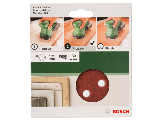 5-delni komplet brusilnih listov Bosch za ekscentrični brusilnik, Dimenzije: 125x8mm, Zrnatost: 80, 2609256A24