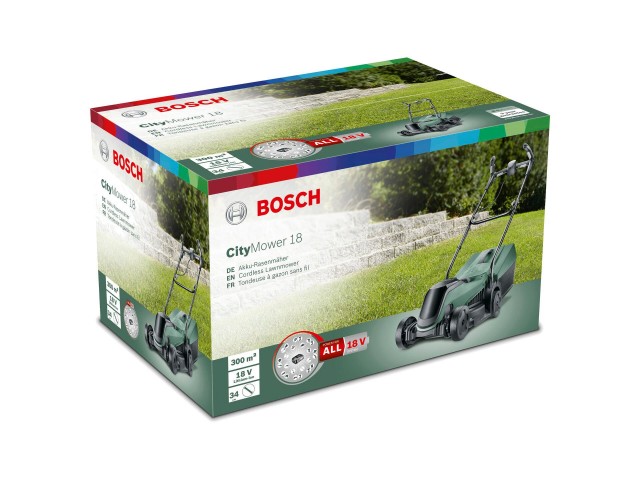 Akum.kosilnica Bosch CityMower 18V-32-200+PBA18V 4.0Ah+AL1830, 32 cm, 300 m2, 31L, 9,4kg, 06008B9A07