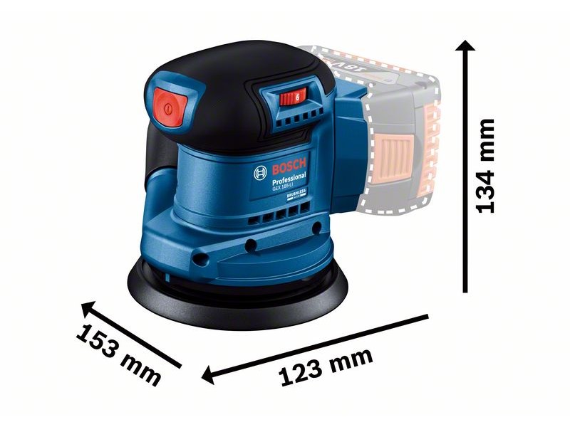 Ekscentrični brusilnik Bosch GEX 185-LI, 18V, 125mm, 0.9kg, 06013A5020