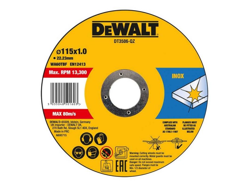 Rezalna plošča DeWalt, INOX, dimenzije: 115x1x22,23mm DWA8062SIA