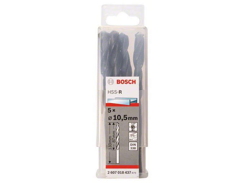 HSS Sveder za kovino Bosch DIN 338, Pakiranje: 5kos, Dimenzije: 10,5x87x133 mm, 2607018437