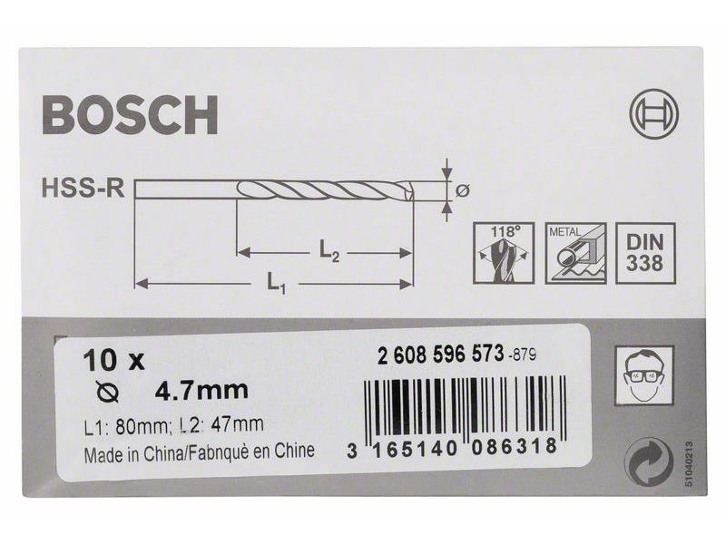 HSS Sveder za kovino Bosch DIN 338, Pakiranje: 10kos, Dimenzije: 4,7x47x80mm, 2608596573