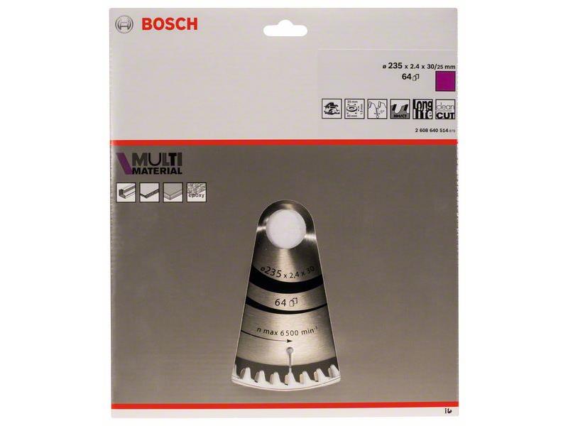 List krožne žage Bosch Multi Material, Dimenzije: 235x30/25x2,4mm, Zob: 64, 2608640514
