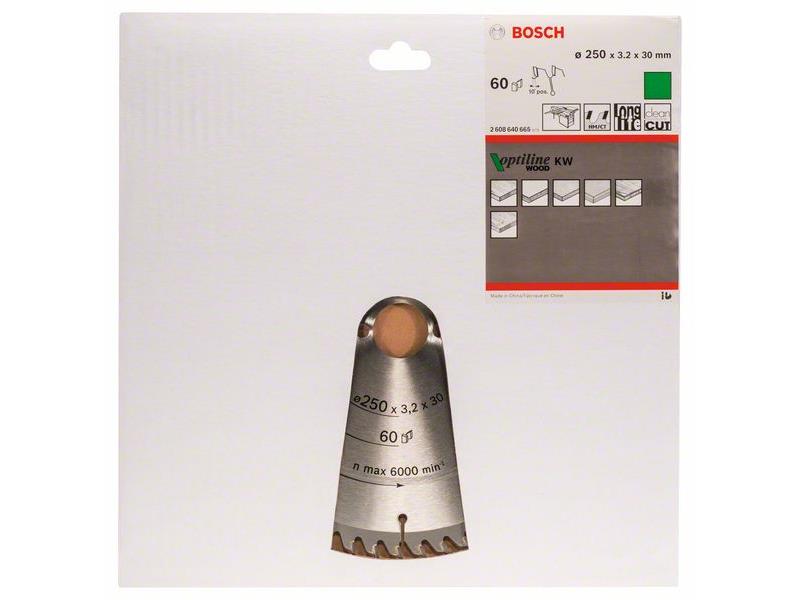List krožne žage Bosch Optiline Wood, Dimenzije: 250x30x3,2mm, Zob: 60, 2608640665