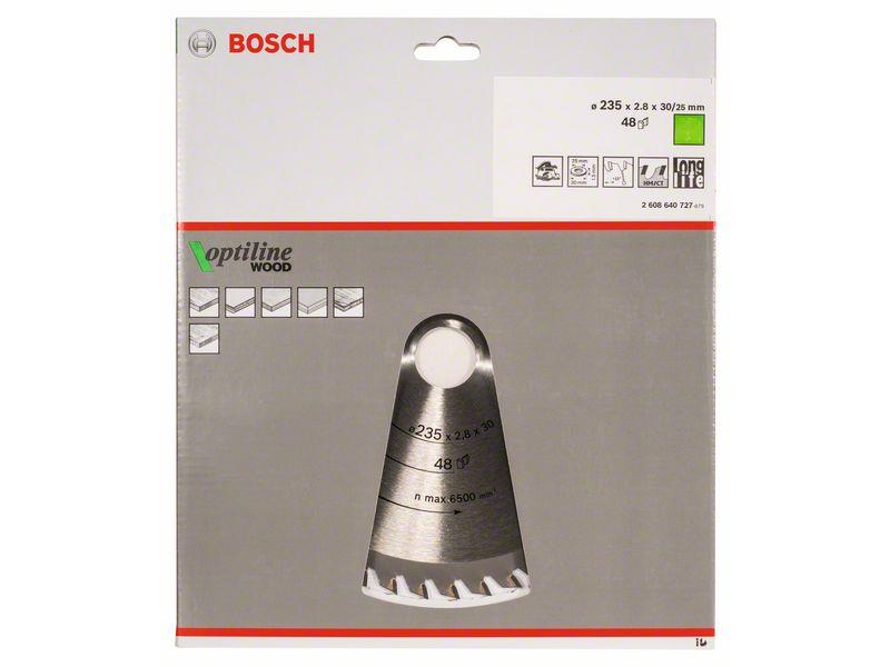List krožne žage Bosch Optiline Wood, Dimenzije: 235x30/25x2,8mm, Zob: 48, 2608640727