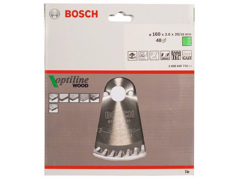 List krožne žage Bosch Optiline Wood, Dimenzije: 160x20/16x2,6mm, Zob: 48, 2608640732