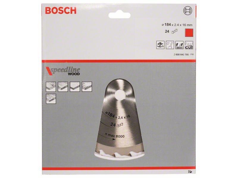 List krožne žage Bosch Speedline Wood, Dimenzije: 184x16x2,4 mm, Zob: 24, 2608640795