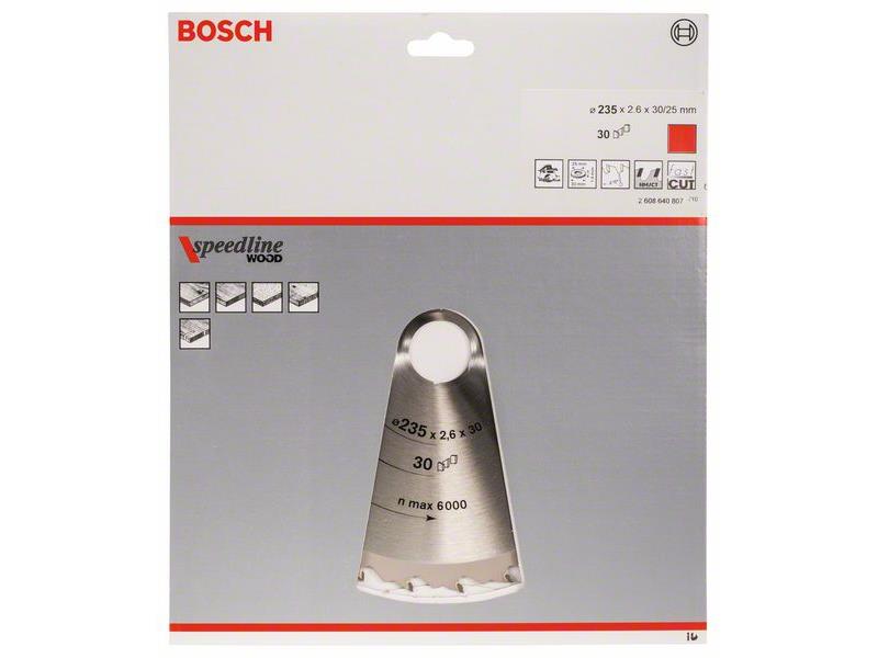 List krožne žage Bosch Speedline Wood, Dimenzije: 235x30/25x2,6mm, Zob: 30, 2608640807