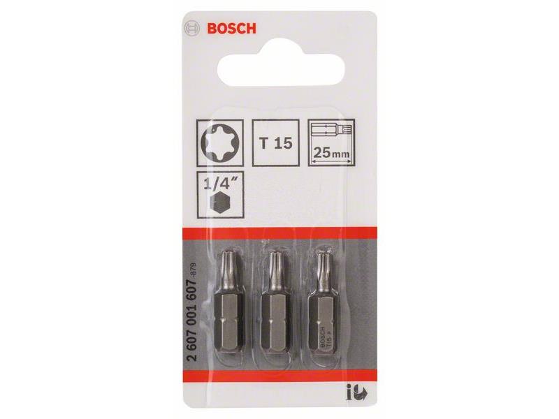 Vijačni nastavek Bosch Torx Extra-Hart, Dimenzije: T15x25mm, 1/4, Pakiranje: 3 kos., 2607001607