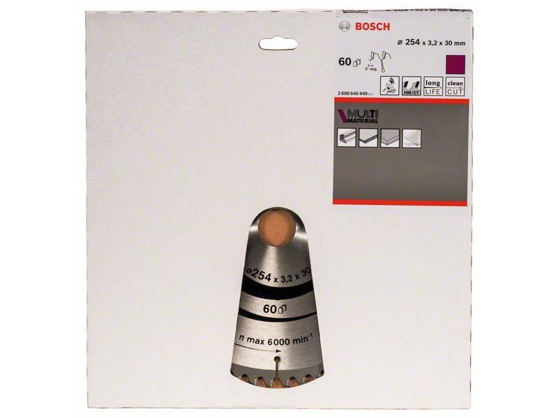 List krožne žage Bosch Multi Material, Dimenzije: 254x30x3,2mm, Zob: 60, 2608640449