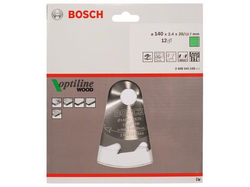 List krožne žage Bosch Optiline Wood, Dimenzije: 140x20/12,7x2,4mm, Zob: 12, 2608641168