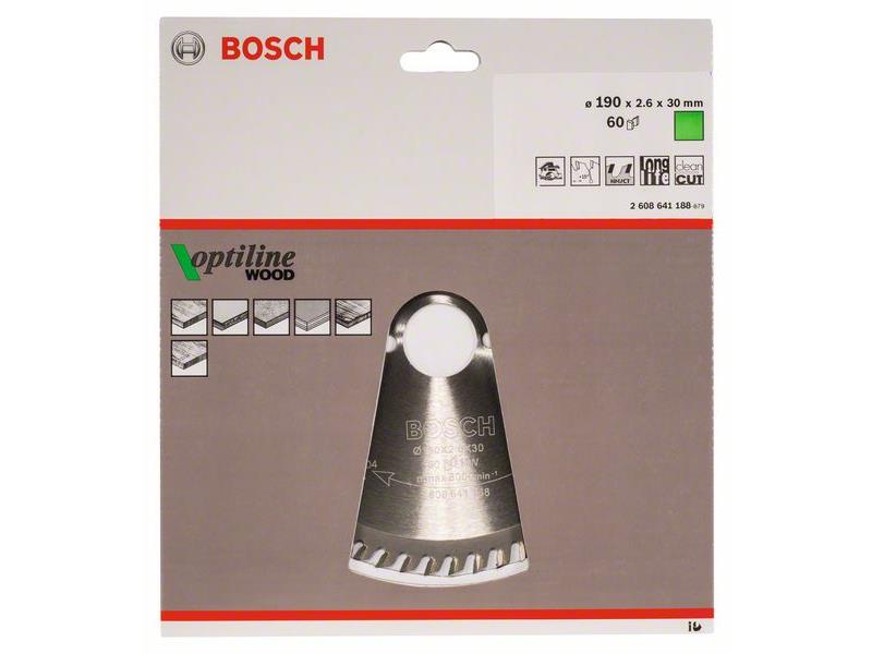 List krožne žage Bosch Optiline Wood, Dimenzije: 190x30x2,6 mm, Zob: 60, 2608641188