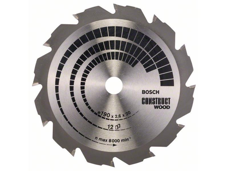 List krožne žage Bosch Construct Wood, Dimenzije: 190x20/16x2,6mm, Zob: 12, 2608641201