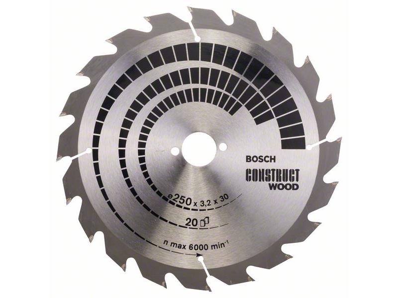 List krožne žage Bosch Construct Wood, Dimenzije: 250x30x3,2mm, Zob: 20, 2608641774
