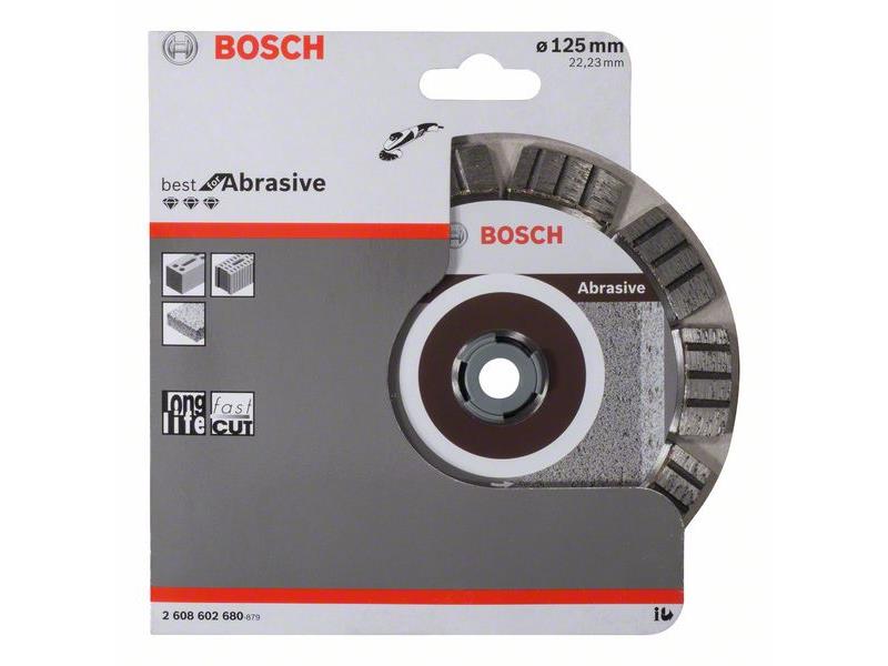 Diamantna rezalna plošča Bosch Best for Abrasive, Dimenzije: 125x22,23x2,2x12mm, 2608602680