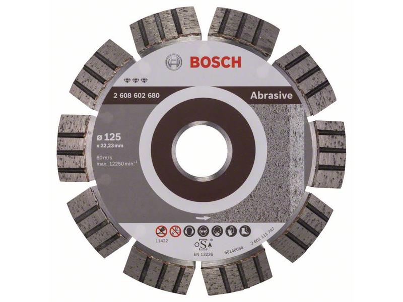 Diamantna rezalna plošča Bosch Best for Abrasive, Dimenzije: 125x22,23x2,2x12mm, 2608602680