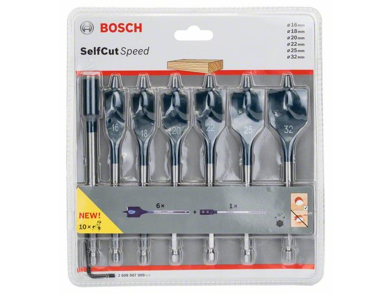 7-delni komplet ploščatih rezkalnih svedrov Bosch, Self Cut Speed, Dimenzije: 16, 18, 20, 22, 25, 32 mm, 2608587009