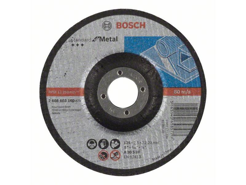 Kolenasta rezalna plošča Bosch Standard for Metal A 30 S BF, Pakiranje: 25kos, Dimenzije: 125x22,23x2,5mm, 2608603160
