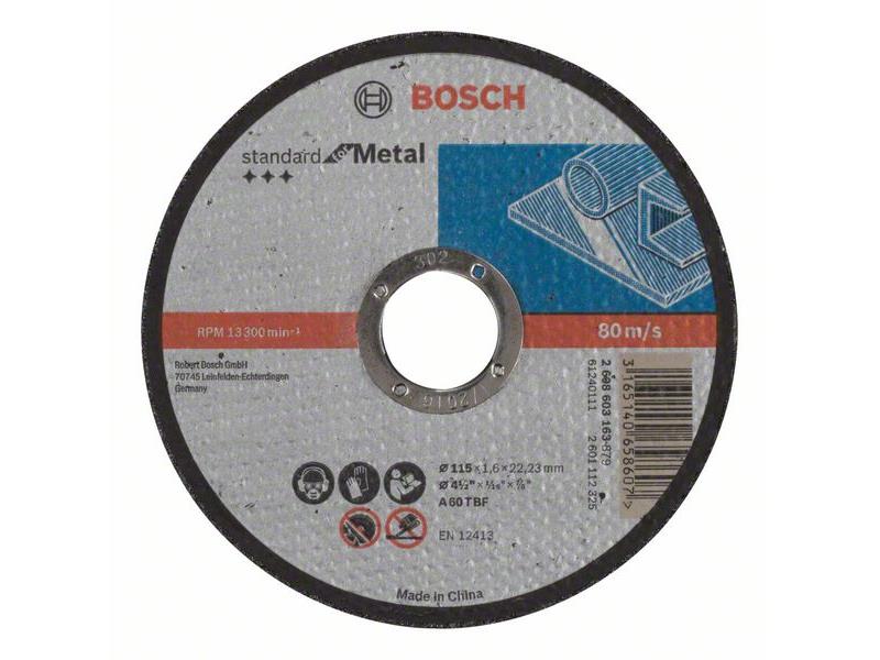Ravna rezalna plošča Bosch Standard for Metal A 60 T BF, Pakiranje: 25kos, Dimenzije: 115x22,23x1,6mm, 2608603163