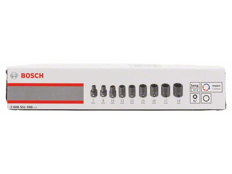 9-delni komplet nastavkov za natične ključe Bosch, Dimenzije: 7x30, 8x30, 10x30, 12x30, 13x30, 15x30, 16x30, 17x30, 19x30 mm, 2608551098