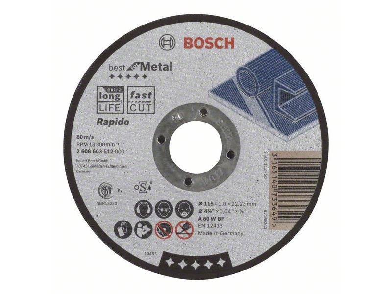 Ravna rezalna plošča Bosch Best for Metal-Rapido A 60 W BF, Pakiranje: 25, kos, Dimenzije: 115x22,23x1mm, 2608603512