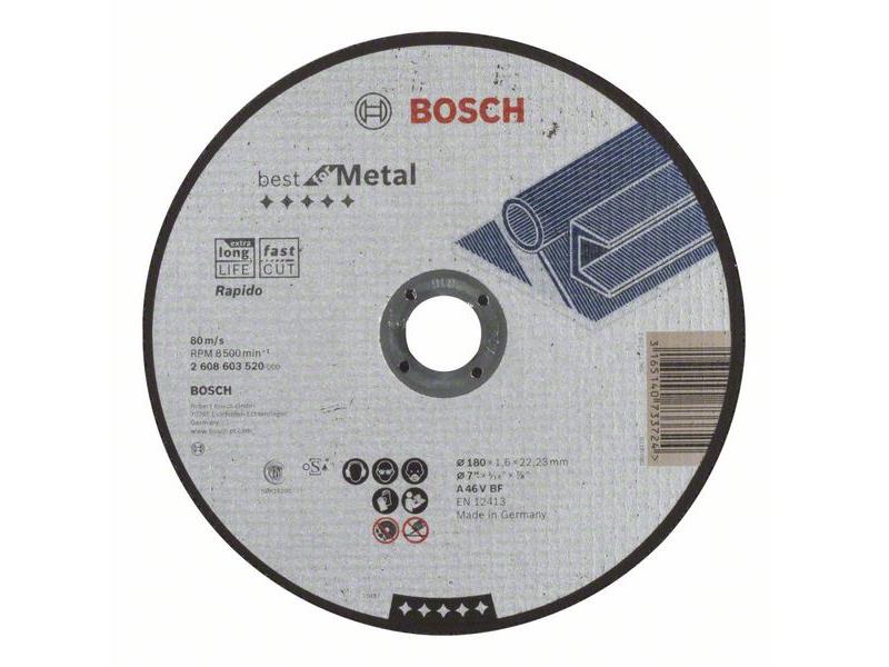 Ravna rezalna plošča Bosch Best for Metal-Rapido A 46 V BF, Dimenzije: 180x22,23x1,6mm, 2608603520