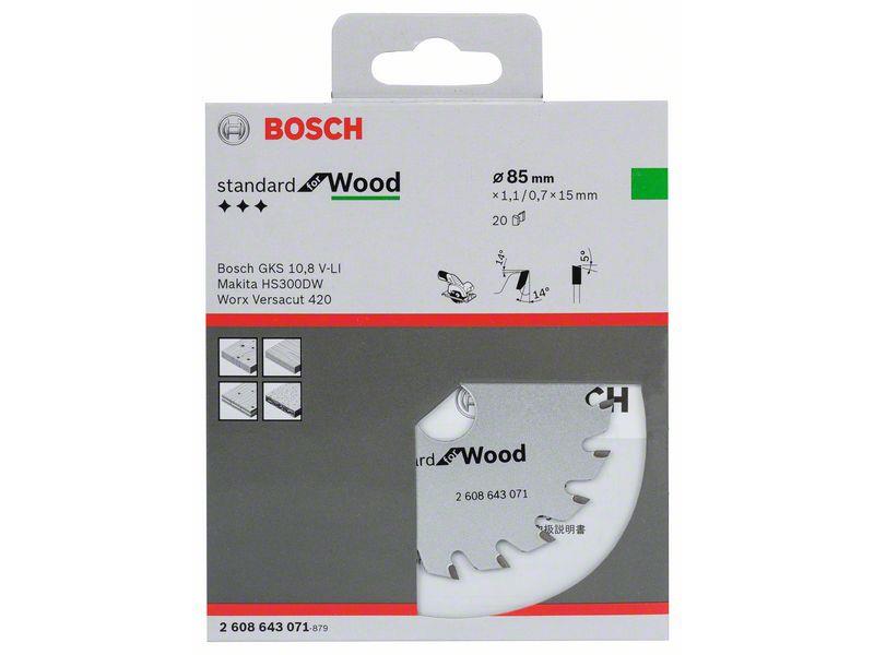 List za krožne žage Bosch Optiline Wood, Dimenzije: 85x15x1,1mm, Zob: 20, 2608643071