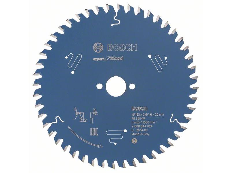 List za krožne žage Bosch Expert for Wood, Dimenzije: 165x20x2,6mm, Zob: 48, 2608644024