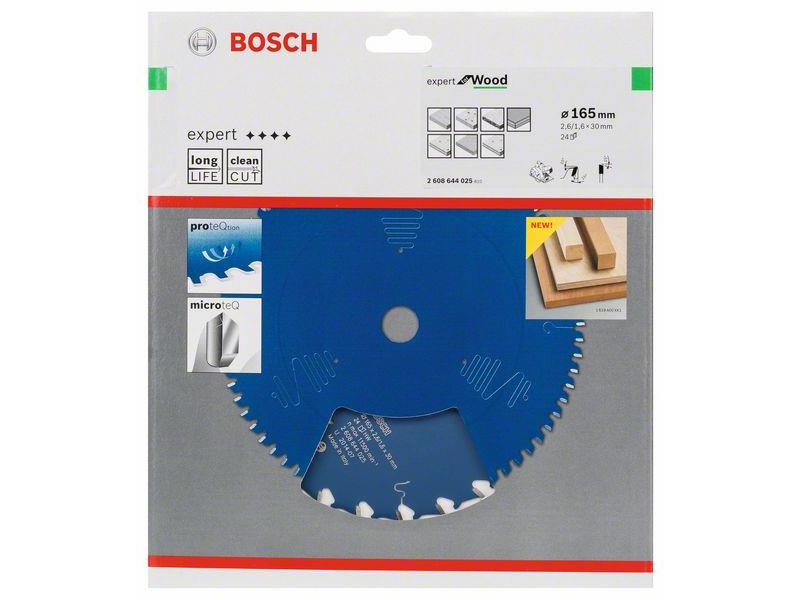 List za krožne žage Bosch Expert for Wood, Dimenzije: 165x30x2,6mm, Zob: 24, 2608644025