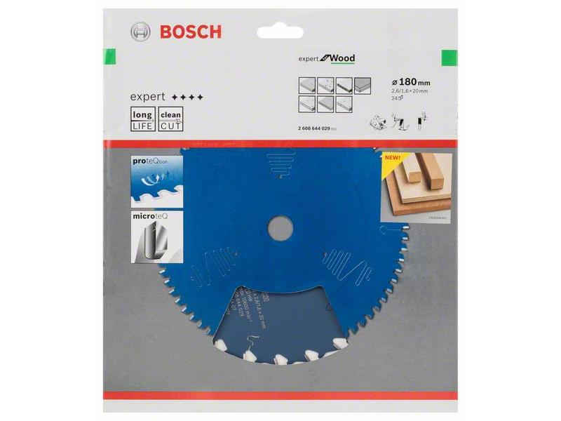 List za krožne žage Bosch Expert for Wood, Dimenzije: 180x20x2,6mm, Zob: 24, 2608644029