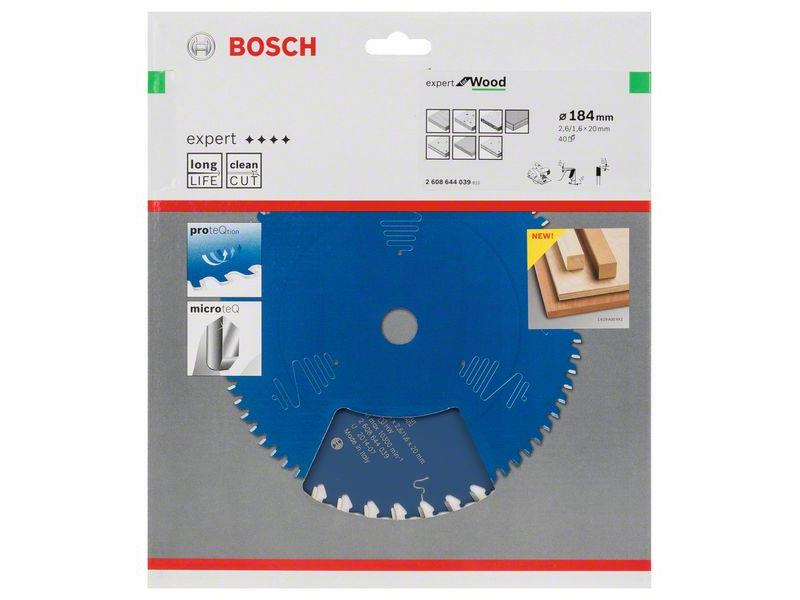 List za krožne žage Bosch Expert for Wood, Dimenzije: 184x20x2,6mm, Zob: 40, 2608644039